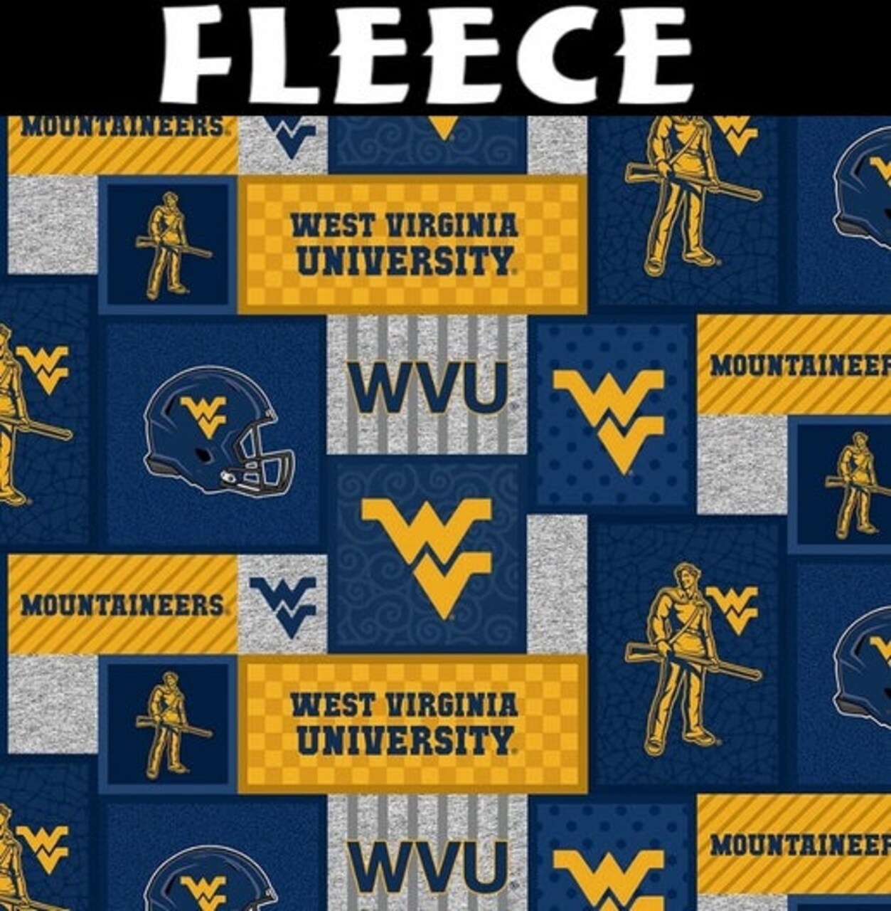 Licensed NCAA West Virginia Patch Fleece 1177 Fabric by the Yard